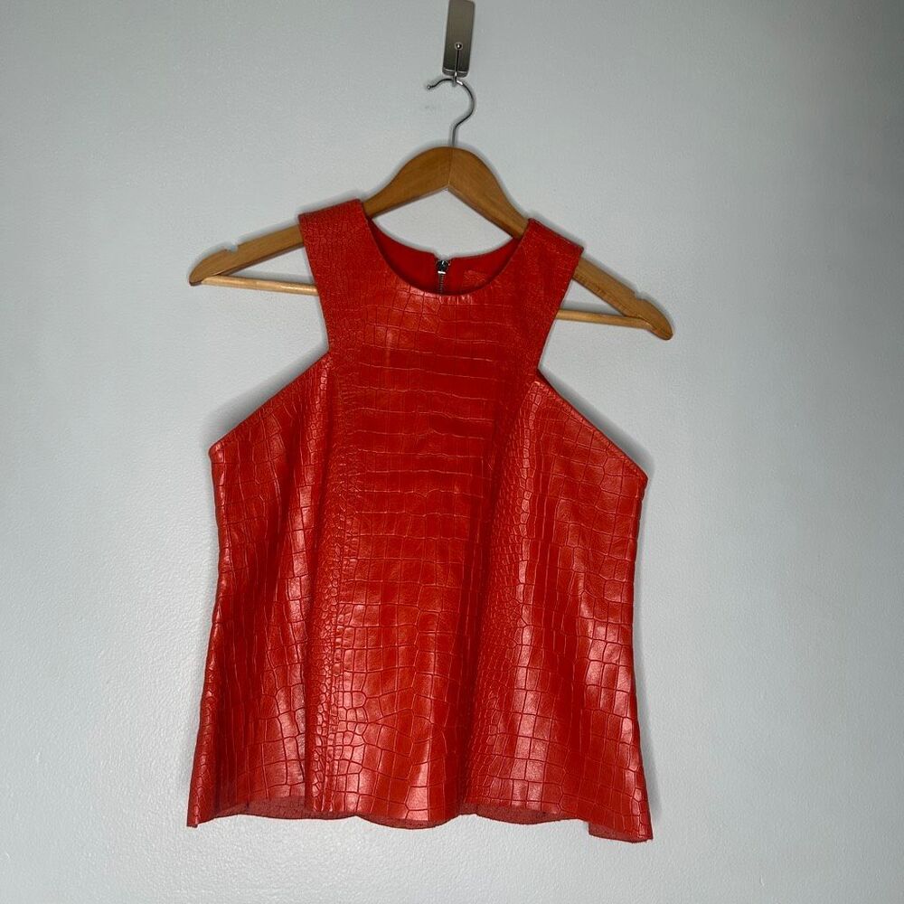 Alexis Genuine Leather Croc Embossed Peplum Top Small